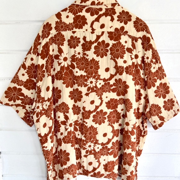 LUCY & YAK Santiago Cotton Shirt in Cream & Orange Goldie Floral Print - L - Picture 5 of 11